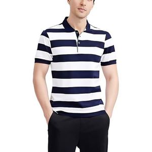 Heren Poloshirt Zomer Heren Gestreepte Korte Mouwen Golfshirts Katoenen Sport Casual Golf Poloshirt(White,XXXX-Large)