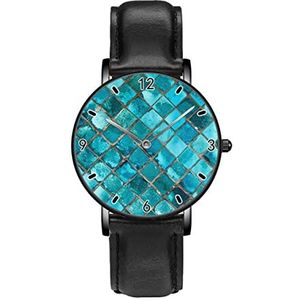 Turquoise Vierkante Glas Mozaïek Patroon Klassieke Patroon Horloges Persoonlijkheid Business Casual Horloges Mannen Vrouwen Quartz Analoge Horloges, Zwart