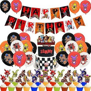 rosepartyh Vijf nachten bij Freddys Verjaardag Decoraties Ballonnen Cake Topper Gelukkige Verjaardag Banner Cupcake Toppers voor KIds Volwassenen Video Game Thema Party Decoraties