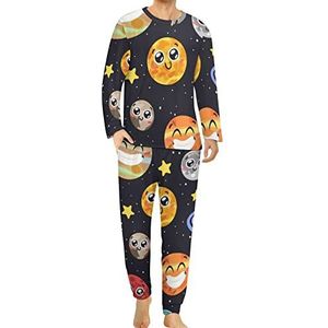 Zonnestelsel Space Star Comfortabele heren pyjama set ronde hals lange mouwen loungewear met zakken 6XL