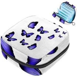 Paarse Vlinders Print Maandverband Opbergtas, Grote Menstruatie Cup Pouch met Ritssluiting, Menstruatie Pads Bag Store Panty Liners Tampons voor Meisjes Vrouwen