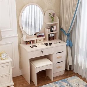 vanity desk Dresser Modern Minimalist Style Small Apartment Bedroom Dresser with Mirror Table Lamp Drawer Stool and Cabinet for Storage Box Bedroom Dresser (Color : Cedar/80cm+stool)