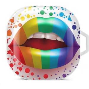 Regenboog lippen oordopjes hoesje compatibel met Samsung hard shell beschermhoes wit stijl