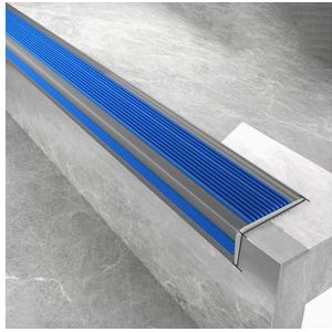 Antislip traprandafwerking trapneus, L-vormig beschermt stapdrempel trapafdekkingen, PVC opstaprandafwerkingsstrips for buitenbinnendeur, houten, metaal, tegels, vloerrand(Blue,1m)