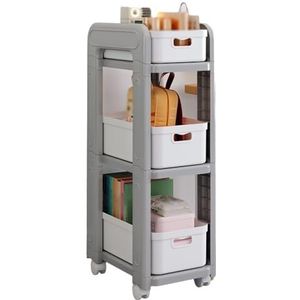 2/3 Kubus Boekenplank, Kubus Opslag Display Rek Met Wielen, Eenvoudige Mobiele Boekenplank Met Laden, Geschikt For Woonkamer, Kinderkamer (Grijs + Wit)(3tier)