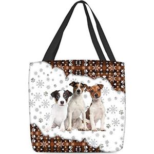 177 Handtassen Drie Jack Russell Terrier Honden Merry Christmas Handtas Casual Schooltas Opvouwbare Hobo Tas Voor Reizen, Vrouwen, Zwemmen, 15X50X40cm, Draagtas 406, 15x50x40cm