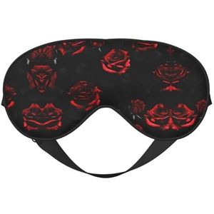 Rode en zwarte rozen print zacht oogmasker voor vrouwen mannen comfortabel met verstelbare riem voor reizen yoga dutje shift werk
