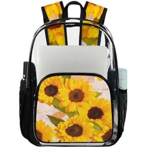 GeMeFv Vintage zonnebloem heldere rugzak, zware transparante rugzak met laptopvak voor vrouwen mannen werken reizen (gele bloemen), Vintage Zonnebloem, 17.7 H x 11.2 L x 6.2 W inches