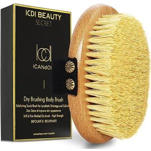 ICANdOIT -Hoge sterkte droge lichaamsborstel voor de huid, exfoliërende massageborstel met natuurlijke haren voor cellulitis en lymfatisch, stijve Tampico verbetert de bloedsomloop, stopt ingegroeide