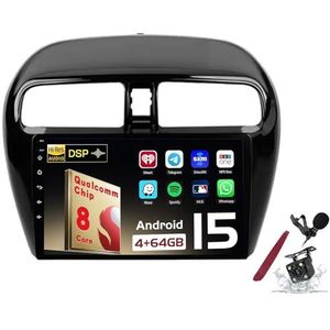 Android 15 Autoradio Sat Navi voor M-itsubishi Mirage (2012-2018) 9 Inch Touchscreen Multimedia Speler met Draadloze Carplay GPS Navigatie FM RDS Bluetooth 5G-WiFi SWC DSP,M100s
