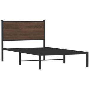 vidaXL Bedframe met hoofdbord metaal bruin eikenkleurig 100x190 cm, eenpersoonsbed, slaapkamer meubel, ledikant, bed, bedombouw, metalen bedframe