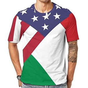 Amerikaanse Italiaanse vlag heren korte mouw grafisch T-shirt ronde hals print casual tee tops 3XL