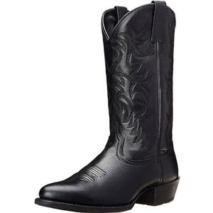 KYOESCAI Zwarte Cowboy Western Laarzen voor Mannen Comfortabele Werklaarzen Klassiek Geborduurde Pull On Mid-Calf Laarzen,zwart,38 EU