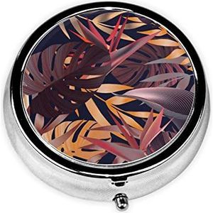 Tropische Bloem Patroon Gedrukt Pil Organizer Pil Doos Pil Case Draagbaar voor Portemonnee Pocket Ronde Metalen Pil Houder Organizer voor Dagelijkse Geneeskunde