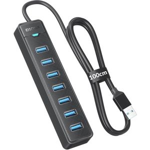 iDsonix USB 3.0 Hub, 7 Ports, 100 cm, Multi-Adapter voor MacBook Pro/Air, Surface Pro, Flash Drives, HDD, PS4, PC