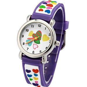 Jian Ya Na Mooie Cartoon Kinderen Horloge,Siliconen Strap Digitale Ronde Quartz Horloges voor Meisjes Jongens Kids (Paars (3D perzik hart))