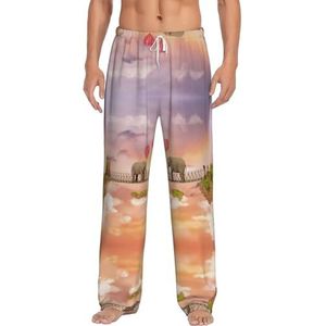 Elephant On A Bridge Lange loungewear voor heren, nachtkleding, pyjamabroek, nachtkleding met zakken en trekkoord, Wit, S