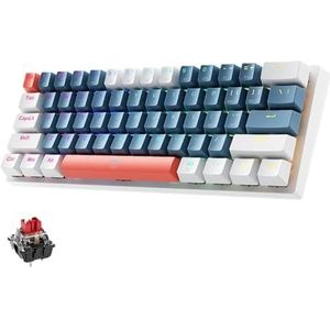 QPSJXN Machene K500-B61 60 procent mechanisch gamingtoetsenbord 61 bekabeld met hete swapping-RGB-RGB-achterverlichting compatibel met verschillende systemen (US Red Switch BW)