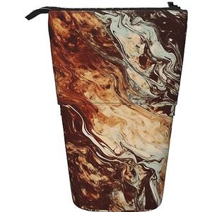 RLDOBOFE Marmer Gemengde Bruin Print Potlood Tas Stand-Up Intrekbare Potlood Doos Organizer Pen Houder Opbergtas Cosmetische Tas Voor Office Kerst Vakantie Gift, Zwart, Eén maat