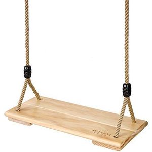 PELLOR Houten schommelzitje voor volwassenen, schommel met karabijnhaak van roestvrij staal, kinderschommel, tuinschommel voor outdoor, spelletjes met in hoogte verstelbaar touw, belastbaar tot 100 kg