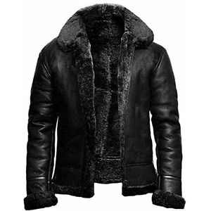 NLAVW Heren Flying Winterjas, Shearling leren jas, bomber warm vullend biker motorfiets bont jas jas jas