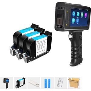 Draagbare inkjetprinter, 12.7mm Label Printer Smart Handheld Inkjet Printer Qr Bar Lot Code Logo Codering Machine for Glas(Printer with 3 Ink)