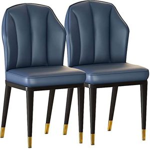 GEIRONV Keuken eetkamerstoelen set van 2, met PU kussen rugleuning moderne halverwege de eeuw woonkamer zijstoelen met koolstofstalen poten Eetstoelen (Color : Dark Blue, Size : Black gold feet)
