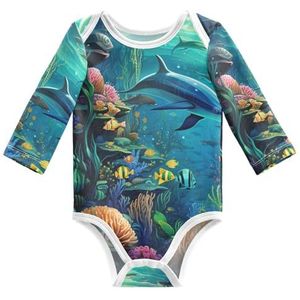 KAAVIYO Blauwe zeedierkunst baby body lange mouwen katoen bodysuit voor neutrale pasgeborenen 3-24 maanden, Patroon., 3 Maanden