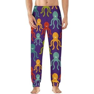 Kleurrijke octopus patroon heren pyjama broek zachte lounge bodems lichtgewicht slaap broek