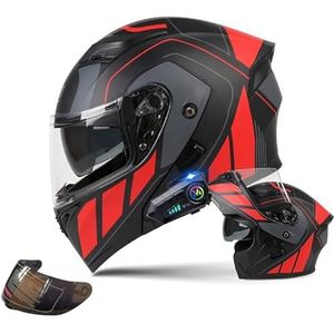 Motorsysteemhelm Met Bluetooth, Motorhelm, Integraalhelm Met Dubbel Vizier, ECE-Gecertificeerd, Modulaire Valhelm Voor Heren En Dames F,L59-60CM