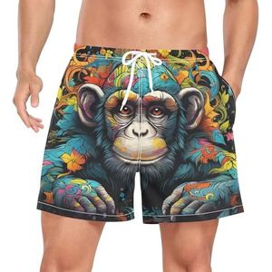 Artistieke Leuke Chimpansee Monkey Zwembroek voor heren, sneldrogend, met zakken, Leuke mode, XL