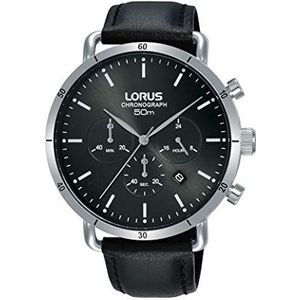 Lorus Zwart leren herenhorloge, riem