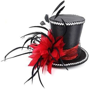 MAYNUO Bruiloft bruids mini-hoed, jaren 20 veren fascinator met clips hoofddeksels brullende jaren 1920 Gatsby feest kostuum accessoire hoed (kleur: rode bloem)