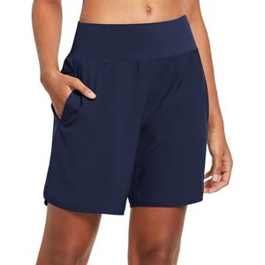 BALEAF Hardloopshorts voor dames, 2-in-1, gymshort met hoge taille, sneldrogend, met achterzakken met ritssluiting, voor yoga-training, marineblauw, XL