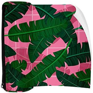 Potlood Case Pen Tas Houder met Rits Coin Organizer Tassen Make-up Cosmetische Pouch voor Vrouwen Tiener Meisjes Jongens Kinderen, Bananenblad Op Een Roze Achtergrond