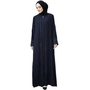 Kant Abaya - Marineblauw - Islamitische Lange Mouw - Vloerlengte Kaftan