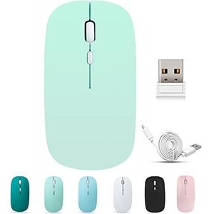 BlueBose Draadloze Bluetooth-muis, oplaadbaar, Silent Click laptopmuis, 3 instelbare Dpi-snelheden, mini-USB-ontvanger, compatibel met laptop/iPad/Mac/PC (groen)