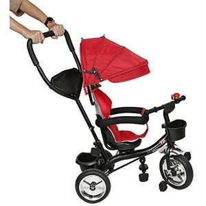 driewieler , duwfiets, duwdriewieler, eerste kinderfiets, vrije wiel functie, met zonnekap, duwstang, voetensteun, vanaf 9 maanden tot 5 jaar (rood)