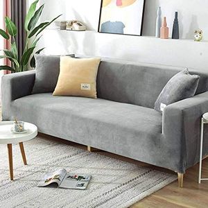 Luxe fluwelen bankhoes voor 2-, 3-, 4-zits, zachte pluche sofa beschermer, rekbare armsteun sofahoes, waterbestendige meubelbeschermer - lichtgrijs - 4-zits, 235 - 280 cm