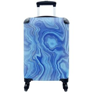MuchoWow® Koffer - Marmer - Blauw - Gouden - Past binnen 55x40x20 cm en 55x35x25 cm - Handbagage - Trolley - Fotokoffer - Cabin Size - Print