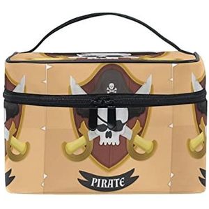 Schattige cartoon piraat schedel make-up tas voor vrouwen cosmetische tassen toilettas trein koffer
