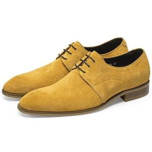 Oxford-kledingschoenen for heren met veters, ronde neus, suède, lederen derbyschoenen, rubberen zool, lage bovenkant, antislip, zakelijk (Color : Yellow, Size : 41 EU)