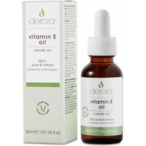 Derora Vitamine E-olie, verzorgt huid, haar en nagels, 100% zuiver, natuurlijk, 30.000 IE, krachtige antioxidant, voor alle huidtypes, veganistisch en dierproefvrij (30 ml (1 stuks)