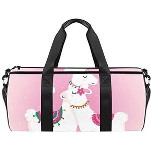 Reizen Strandtassen Sport Gym Duffle Overnachting Schouder Alpaca Dier Paar Roze Grote Tas met Droge Natte Pocket