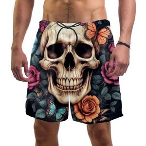 KengjuTesu Vlinder Rose Skull Zwembroek Badpak Sneldrogend Strand Mesh Surfen Shorts voor Mannen L, Meerkleurig, M