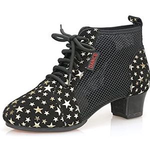 JUODVMP Latin Tango damesschoenen, veterschoenen, elegante schoenen met lage hak, Zwarte rubberen zool 5 cm, 36 EU