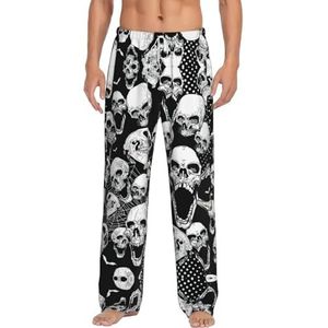 Schedel Achtergrond Mannen Lange Lounge Wear Broek Nachtkleding Pyjama Bodems Nachtkleding Met Zakken En Trekkoord, Wit, S