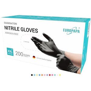 EUROPAPA Nitril wegwerphandschoenen, 200 stuks, boxhandschoenen, onderzoekshandschoenen, nitril handschoenen, poedervrij, zonder latex, niet-steriel, latexvrij, wegwerphandschoenen (XXL, Zwart)