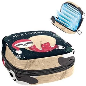 Periode Pouch Draagbare Tampon Opbergtas,Tampon Houder voor Portemonnee Vrouwelijke Product Organizer,Cartoon Chirstmas Luiaard, Meerkleurig, 4.7x6.6x6.6 in/12x17x17 cm
