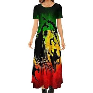 Rastafari Lion dames zomer casual korte mouwen maxi-jurk ronde hals bedrukte lange jurken XS